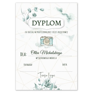 Dyplom za udział w sesji zdjęciowej