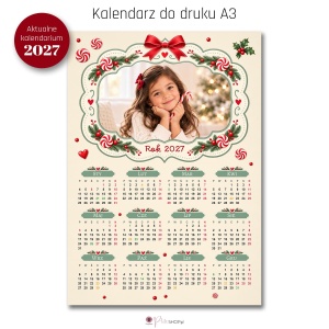 Kalendarz świąteczny A3 – kalendarium 2027 – szablon PSD + PNG