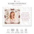 Świąteczna ramka pozioma Sweet Christmas 30x20 z portretem uśmiechniętej dziewczynki z lizakiem w ozdobnej ramce z gałązkami i laskami cukrowymi oraz życzeniami świątecznymi po prawej
